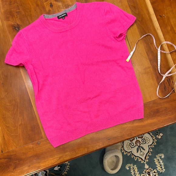 525 America Sweaters - 525 America, size L, Bright Pink Short Sleeve Cashmere Sweater